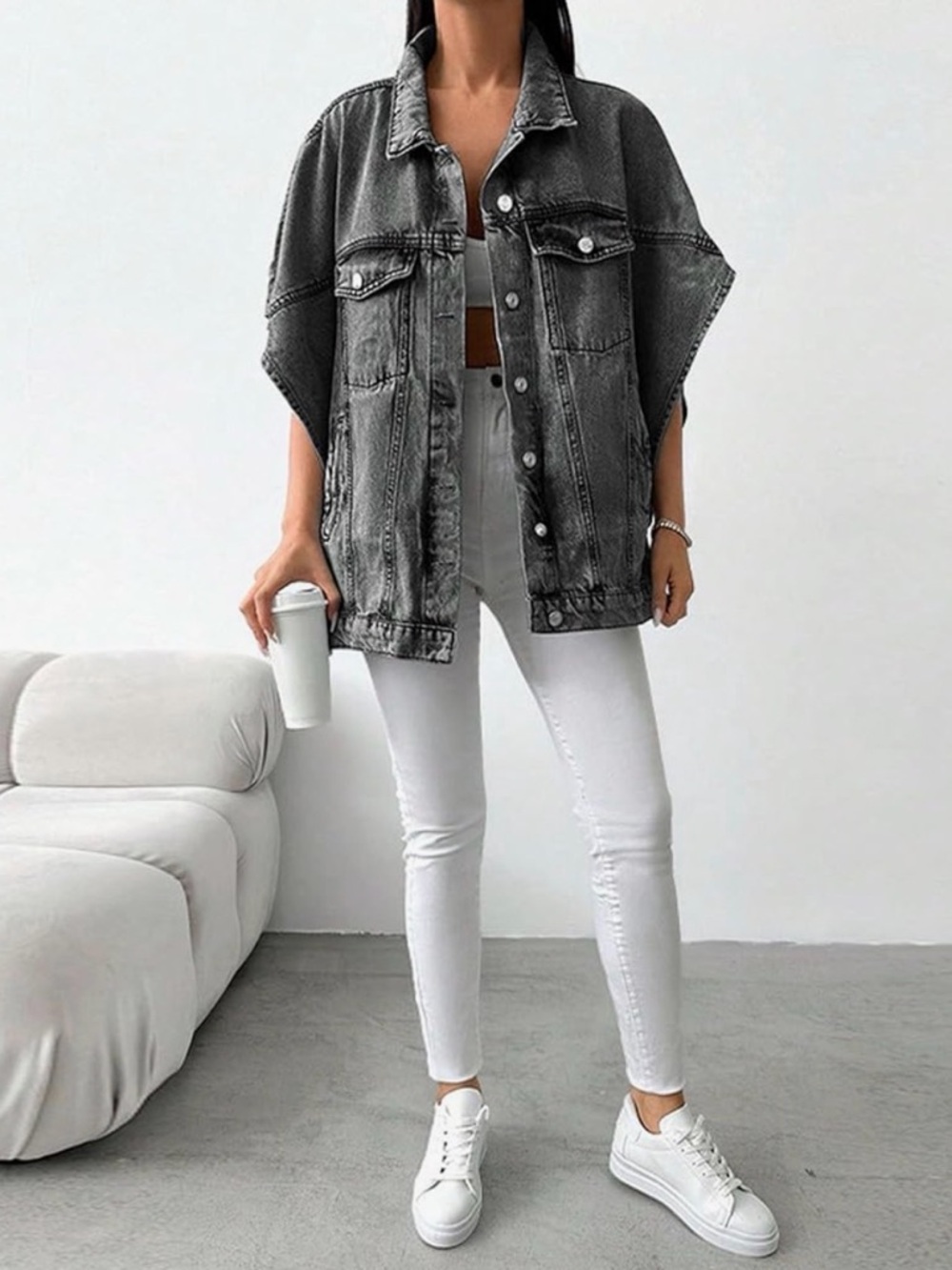 Women's Plus Size Denim Jacket Cape Sleeve (different sizes ) black wash